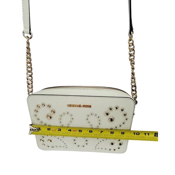 New Michael Kors Ginny Leather Crossbody White Embellished Gold Studded Bag - Picture 8 of 15